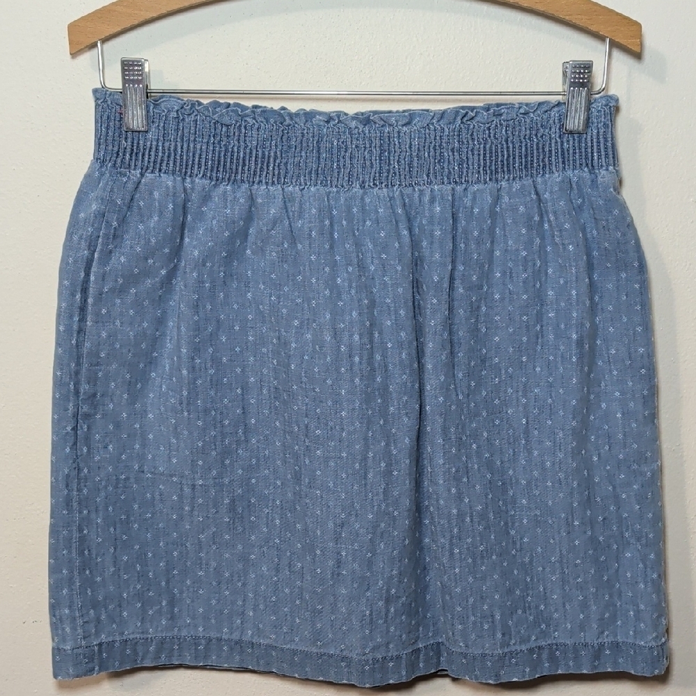 J. Crew Chambray Mini Skirt Light Blue Pull-on Embroidered Cotton Women's Size 6